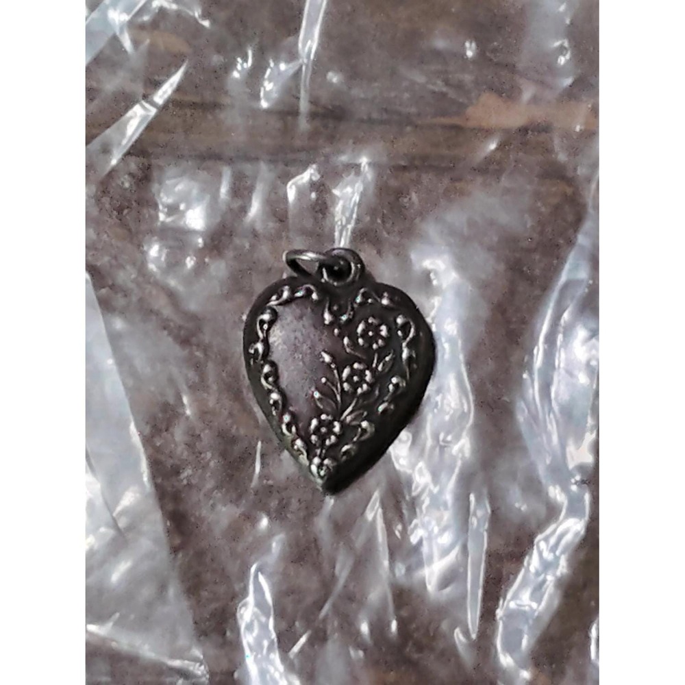 sterling silver puffy heart charm pendant flowers vintage Engraved